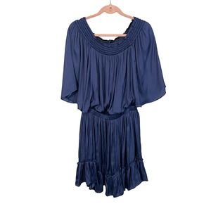 Halston Heritage Women's Smocked Off-Shoulder Flounce Pleated Mini Dress Small